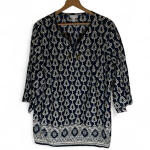 Z2- Charter Club Navy and White Patterned Women's Top Women’s 3X